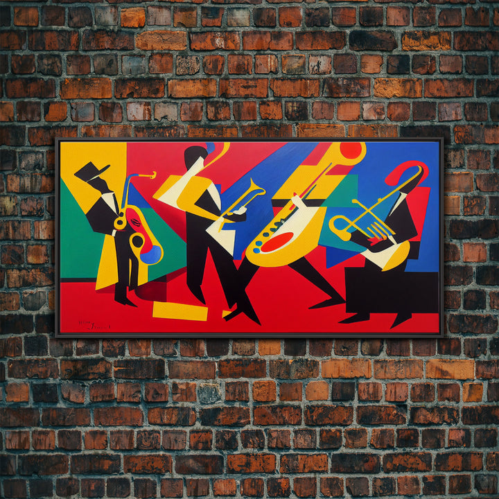 Music wall art, jazz oil painting print, framed canvas print, music gift, jazz club decor, extra large music art, abstract music