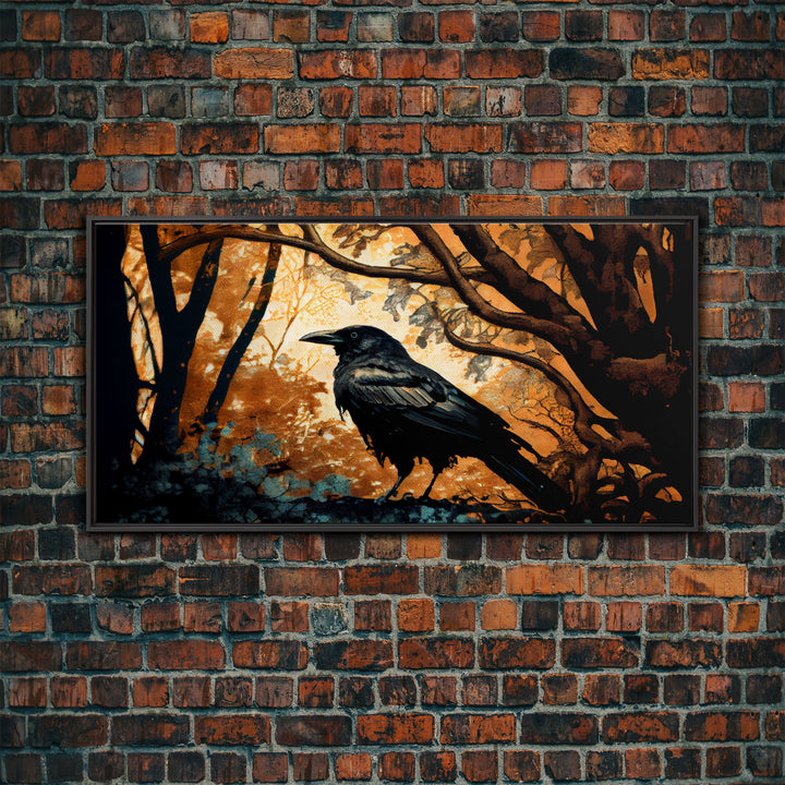 Raven Print, Antique Bird Painting, Framed Canvas Print,Black Crow Art, Wall Art Decor, Black Raven, bird nature print, bird lovers gift