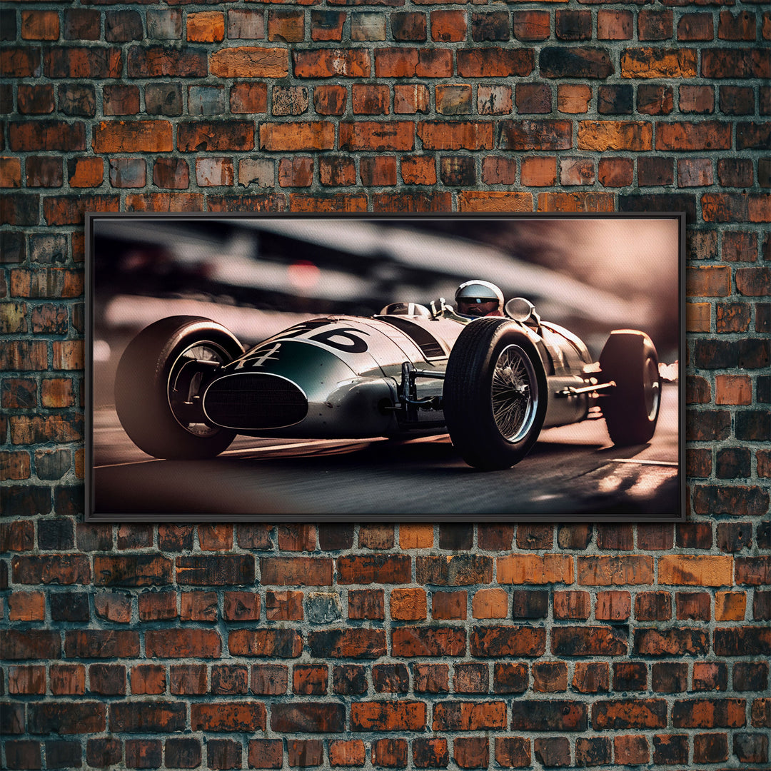 Vintage Race car art, racing art, framed canvas print, old style F1