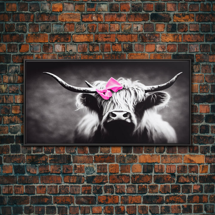 Cute Highland cattle canvas, wall art, Farmhouse decor, Cow Black White print Rustic wall decor Animals painting Scottish cow wall art