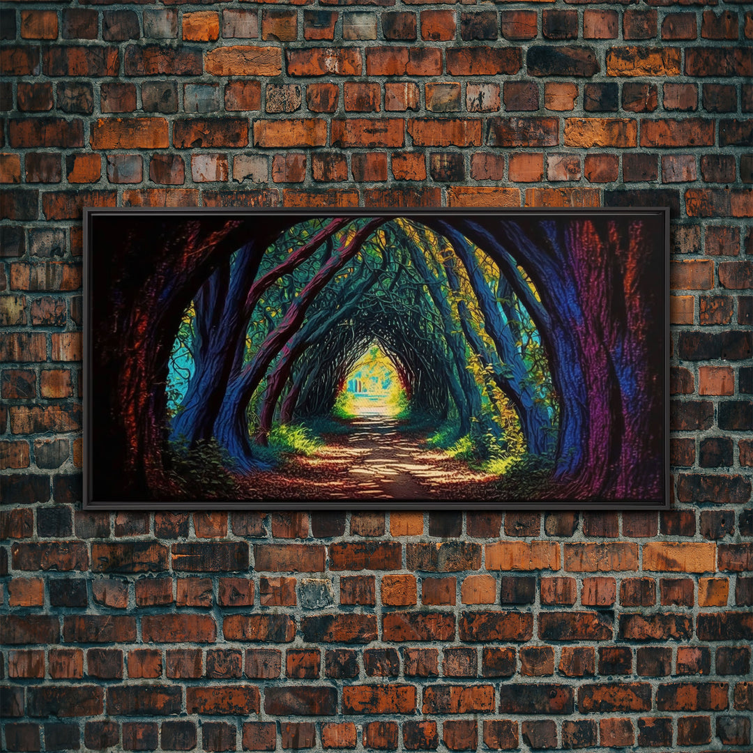 The Path through The Trees, Fantasy Art, Framed Canvas Print, RPG concept Art, Magical glowing forest