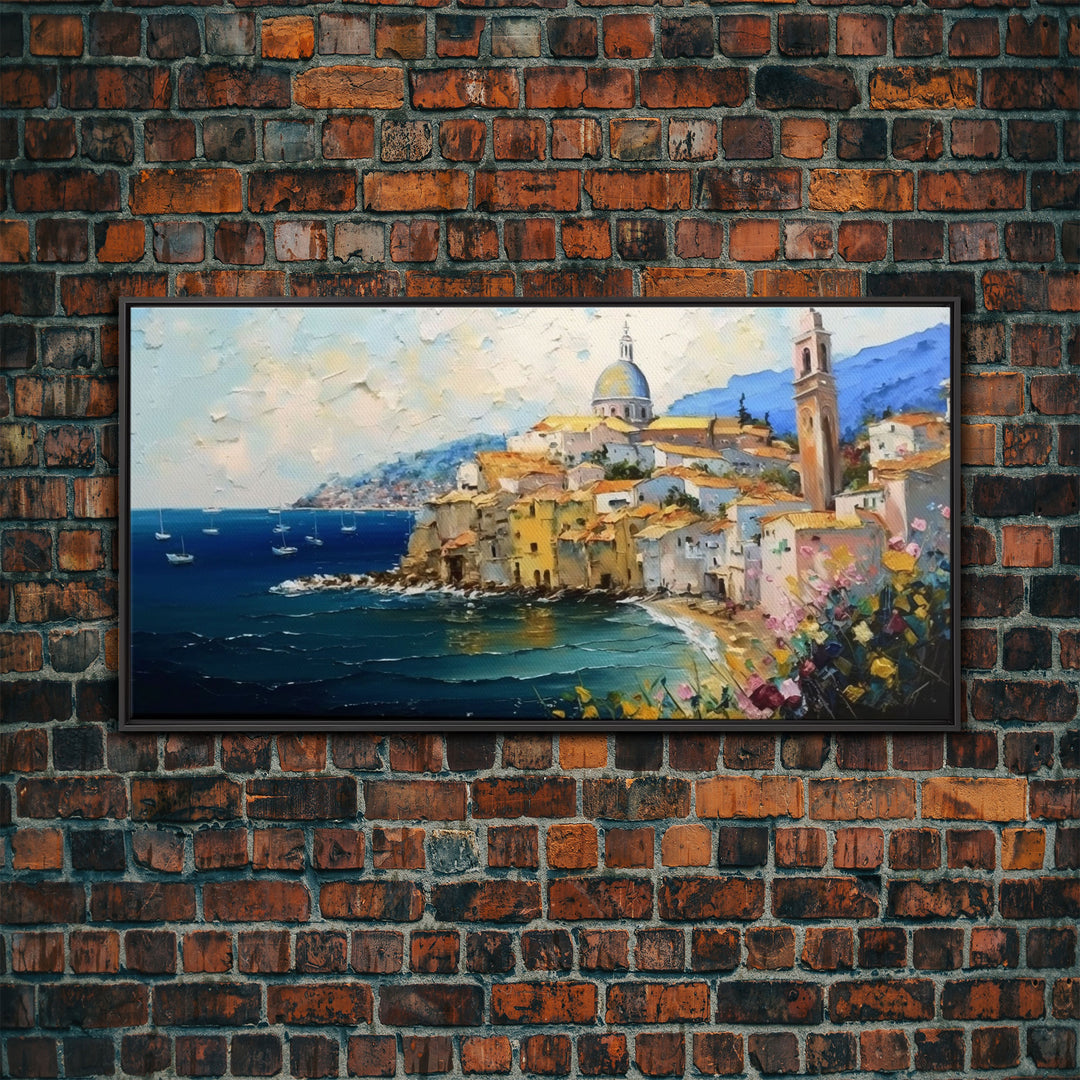 Italian Villa Art, Wall Art Prints, Amalfi Coast, Italy Art, Seascape Wall Art, Framed Canvas Print, Kitchen Wall Art, Wall Decor Art