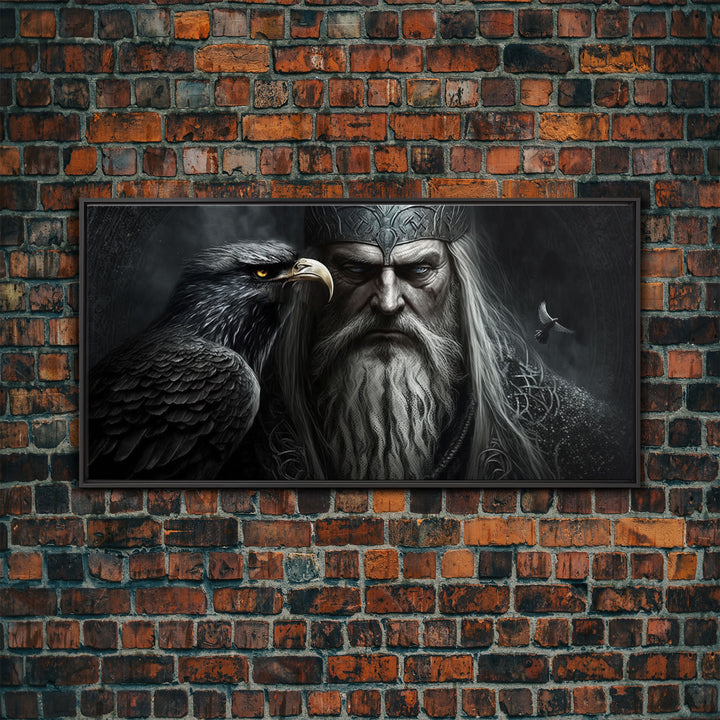 Portrait of Odin King of the Gods, Ruler of Asgard, Framed Canvas Print, Norse Mythology Pop Art, Fantasy Art