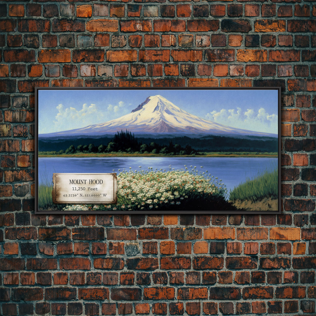 Mount Hood, Oregon Mountains, Travel Poster Wall Art, Framed Canvas Print, American Mountains, Mountain Landscape Painting