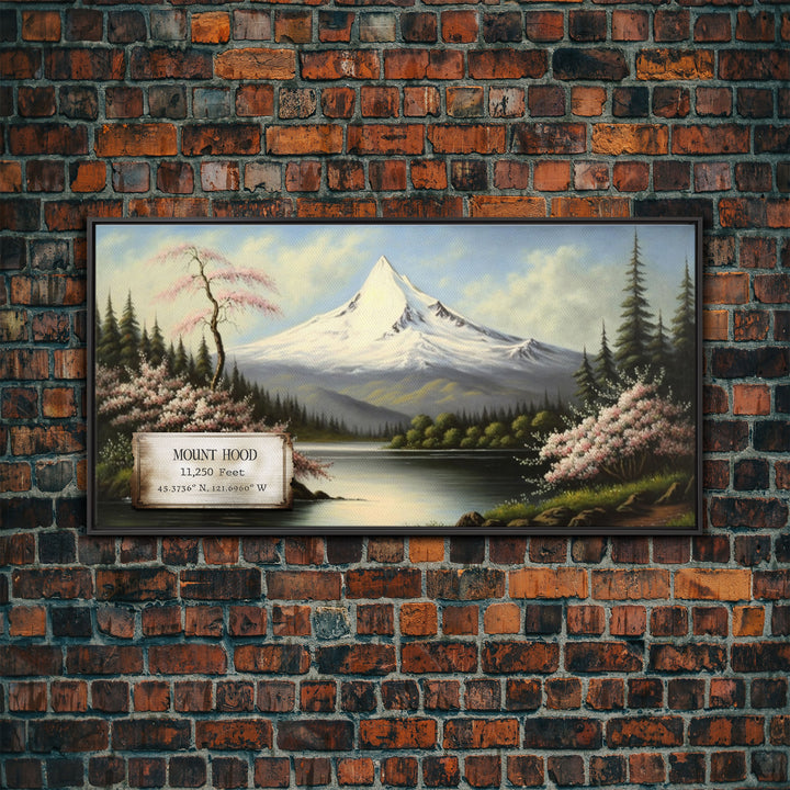 Mount Hood, Oregon Mountains, Travel Poster Wall Art, Framed Canvas Print, American Mountains, Mountain Landscape Painting