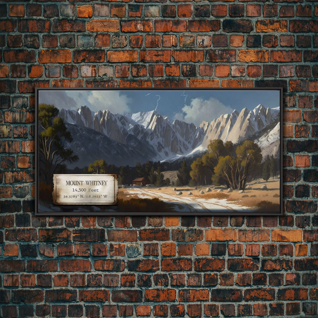 Mount Whitney, Mountains of California, Travel Poster Wall Art, Framed Canvas Print, American Mountains, Mountain Landscape Painting