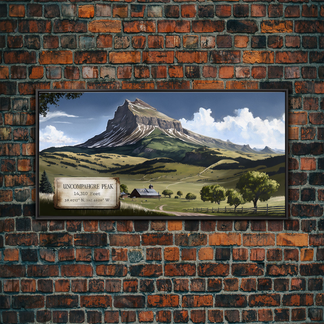 Uncompahgre Peak, Travel Poster Wall Art, Framed Canvas Print, American Mountains, Mountain Landscape Painting, Mountains of Colorado