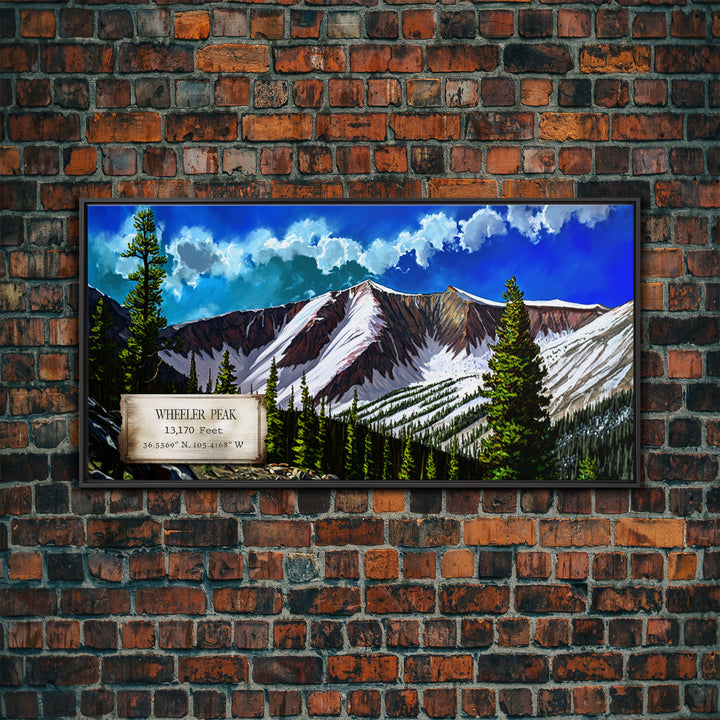 Wheeler Peak, Travel Poster Wall Art, Framed Canvas Print, American Mountains, Mountain Landscape Painting, Mountains of New Mexico