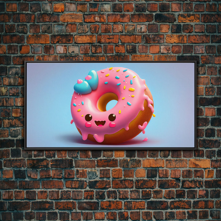 Kawaii Donut Art, Framed Canvas Print, Cute Kawaii Art, Anime Style Wall Art