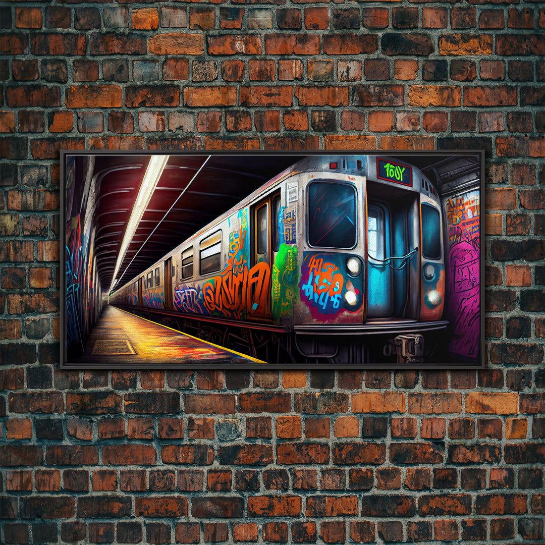 Urban Decay Wall Art - Graffiti Covered Subway Train - 1970s NYC Art - Framed Canvas Print - Original Art - Dystopian Urban Decay