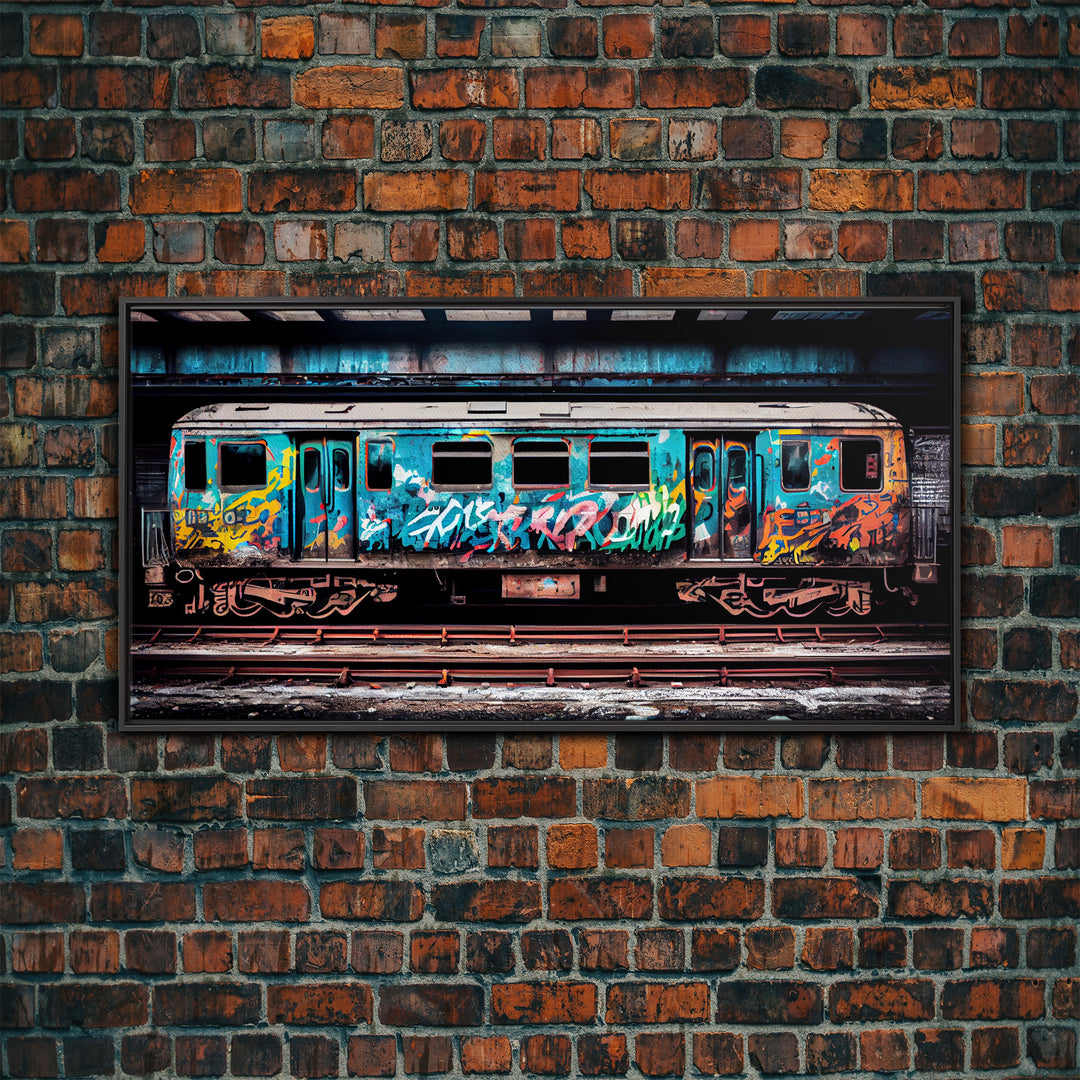 Urban Decay Wall Art - Graffiti Covered Subway Train - 1970s NYC Art - Framed Canvas Print - Original Art - Dystopian Urban Decay