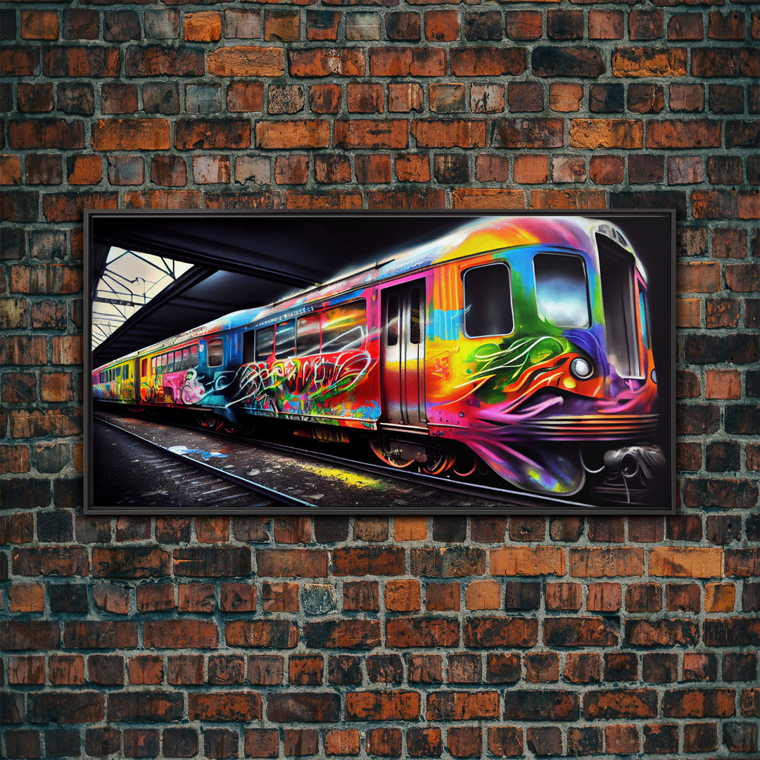 Subway car graffiti art, wall decor, train box car, ready to hang canvas print wall art, rainbow train wall art