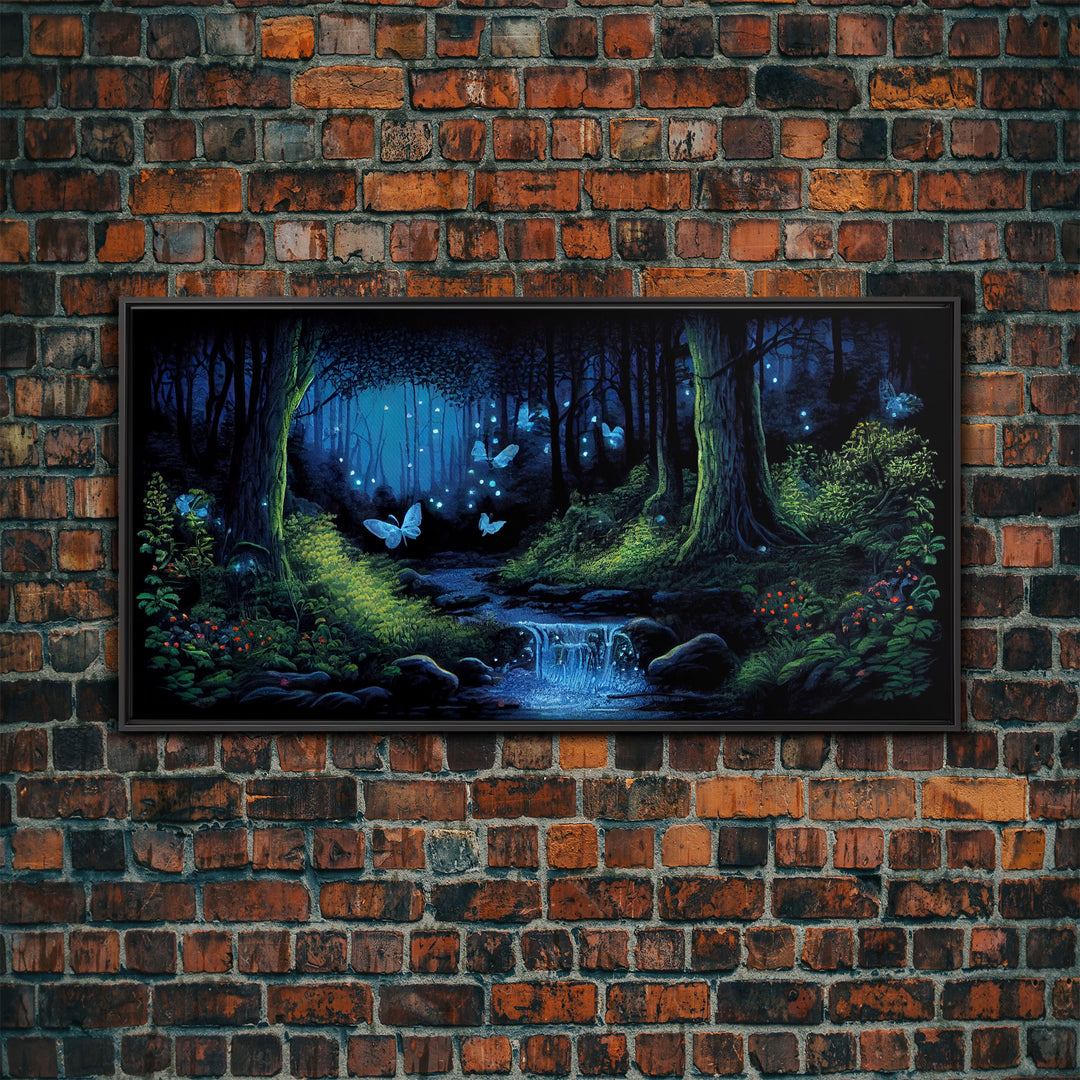 Enchanted Forest Painting, Fantasy Art, Fairy House, Fantasy, Woodland Decor, Woods, Forest, Fairy Forest with Blue Butterflies