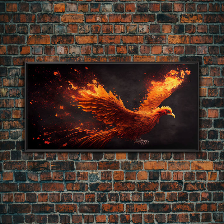 The Phoenix, Wall Art, Phoenix Bursting Into Flames, Fire, Framed Canvas Print, Unique Wall Art, Gift