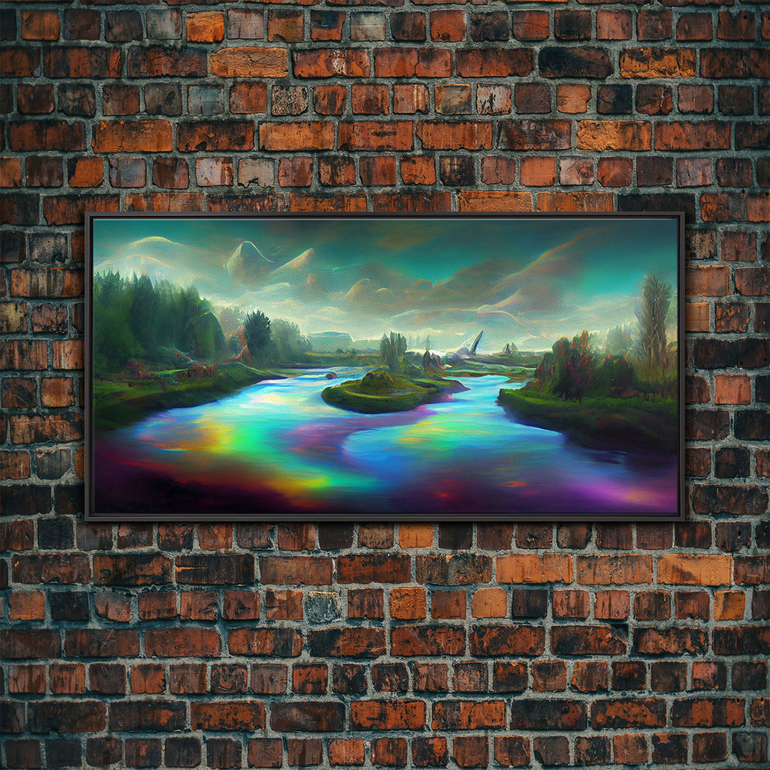 Psychedelic wall art, canvas print, trippy river nature print