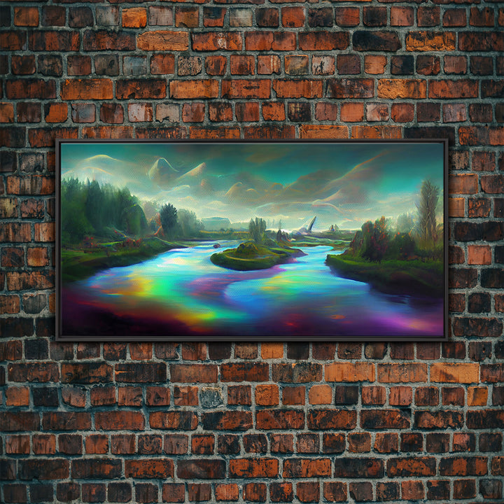 Psychedelic wall art, canvas print, trippy river nature print