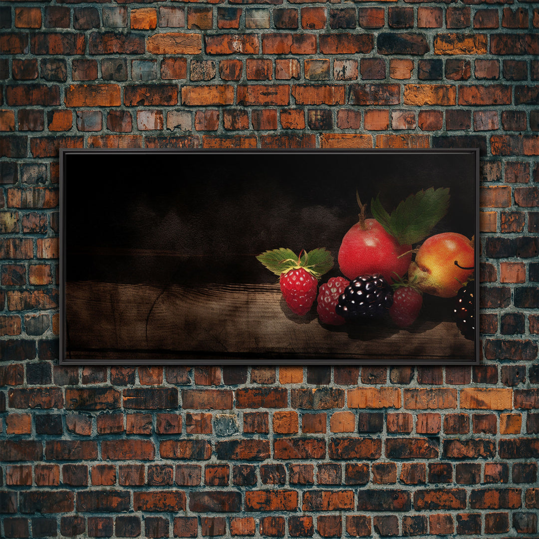 Fruits Wall Art, Food Art, Strawberries, Peach, Kitchen Wall Decor, Panoramic Wall Decor, Canvas Print, Wall Art, Framed Canvas Art