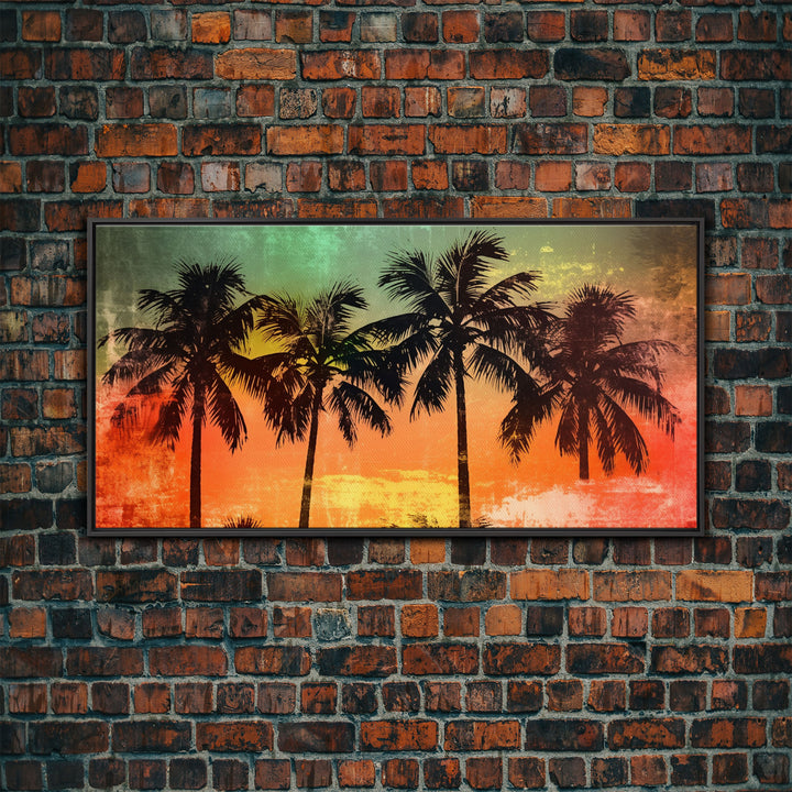 Tropical Wall Art, Sunset Wall Decor, Palm Trees Wall Art, Abstract Art, Panoramic Wall Decor, Canvas Print, Wall Art, Framed Canvas Art