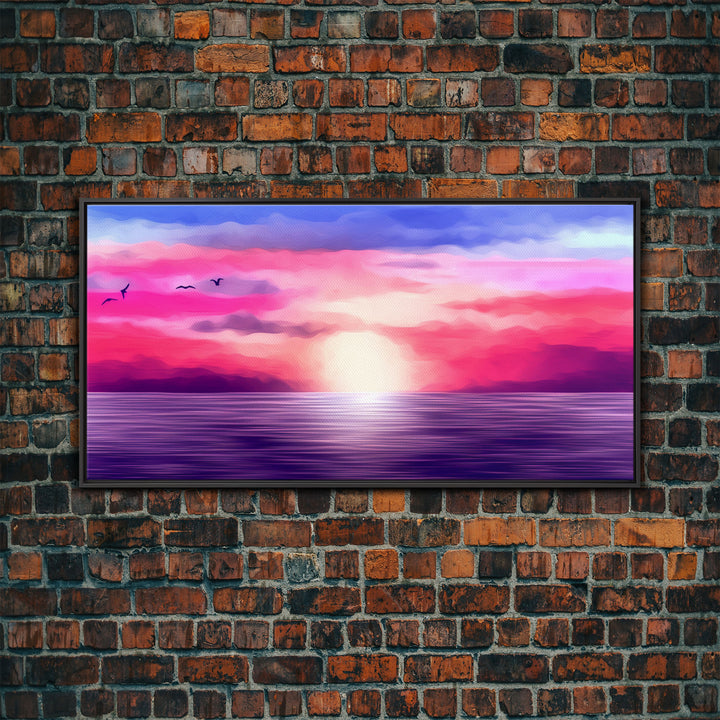 Ocean Sunset Wall Decor, Purple Sunset, Seascape Art, Nature Wall Decor, Panoramic Wall Decor, Canvas Print, Wall Art, Framed Canvas Art