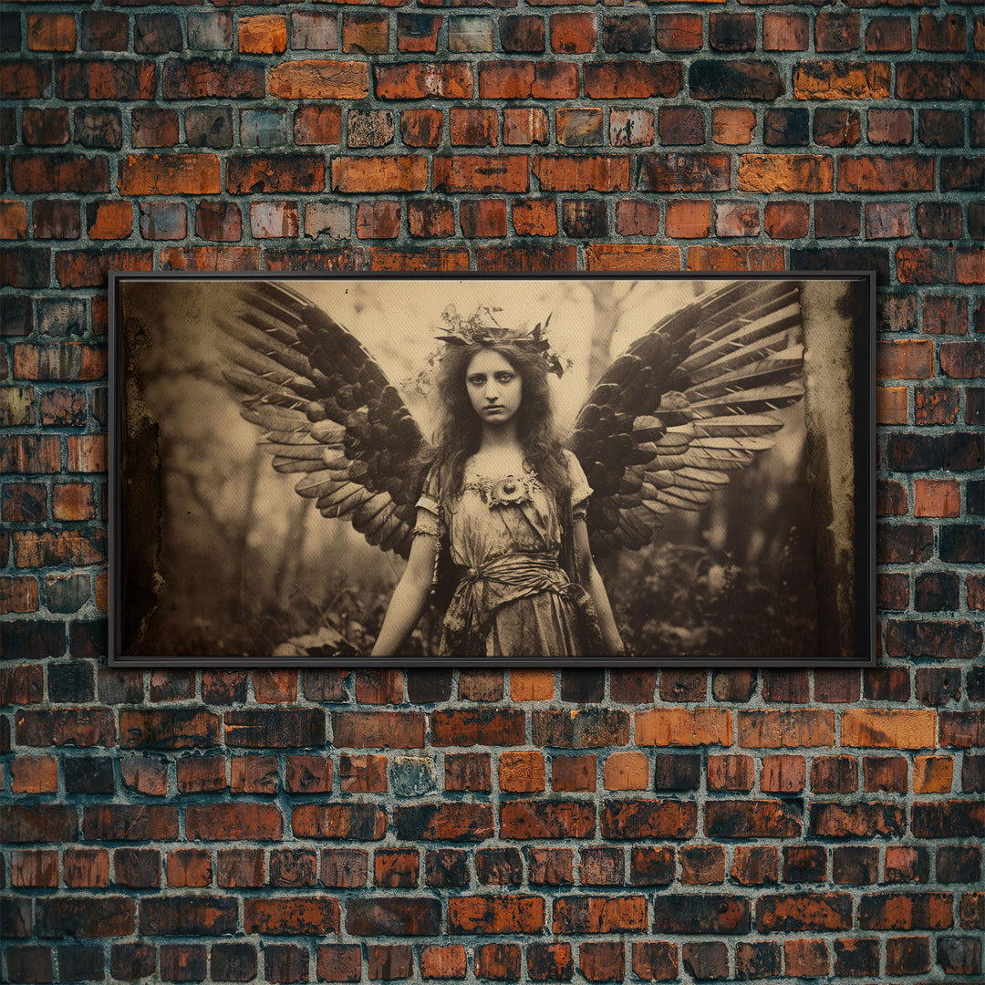 Tintype Photo Of An Angel, Angel Art, Angel Painting, Framed Canvas Print, Guardian Angel, Angel Art Print, Angel Wings, Religious Art