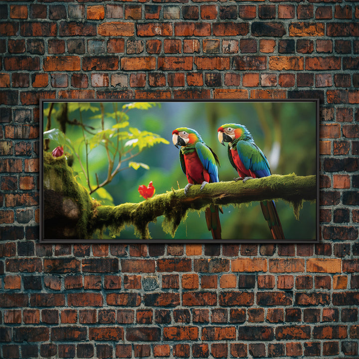 Parrot Painting, Tropical Wall Art, Animal Wall Art, Bird Art Print, Panoramic Art, Wall Art, Canvas Art, Landscape Art, Apartment Wall Art