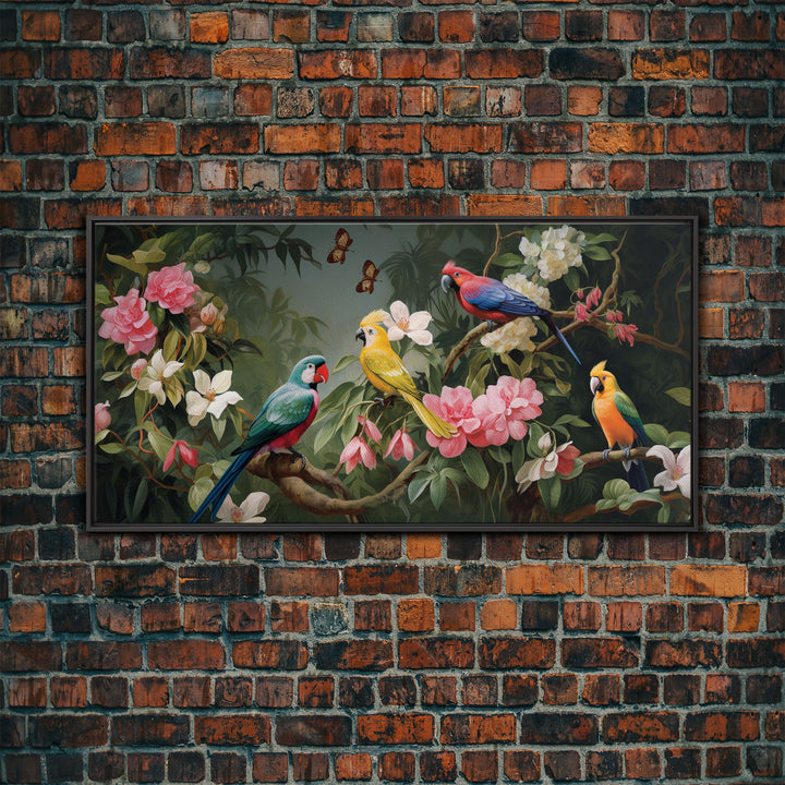 Flowers Wall Art, Animal Wall Art, Bird Art Print, Parrot Painting, Panoramic Art, Wall Art, Canvas Art, Landscape Art, Client Gift, Office