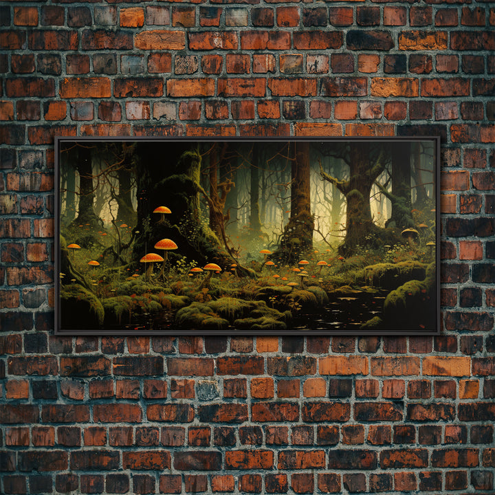 Mushroom Wall Art, Fantasy Forest, Tree Art, Enchanted Forest, Panoramic Art, Wall Art, Canvas Art, Landscape Art, Game Room Decor, Prints