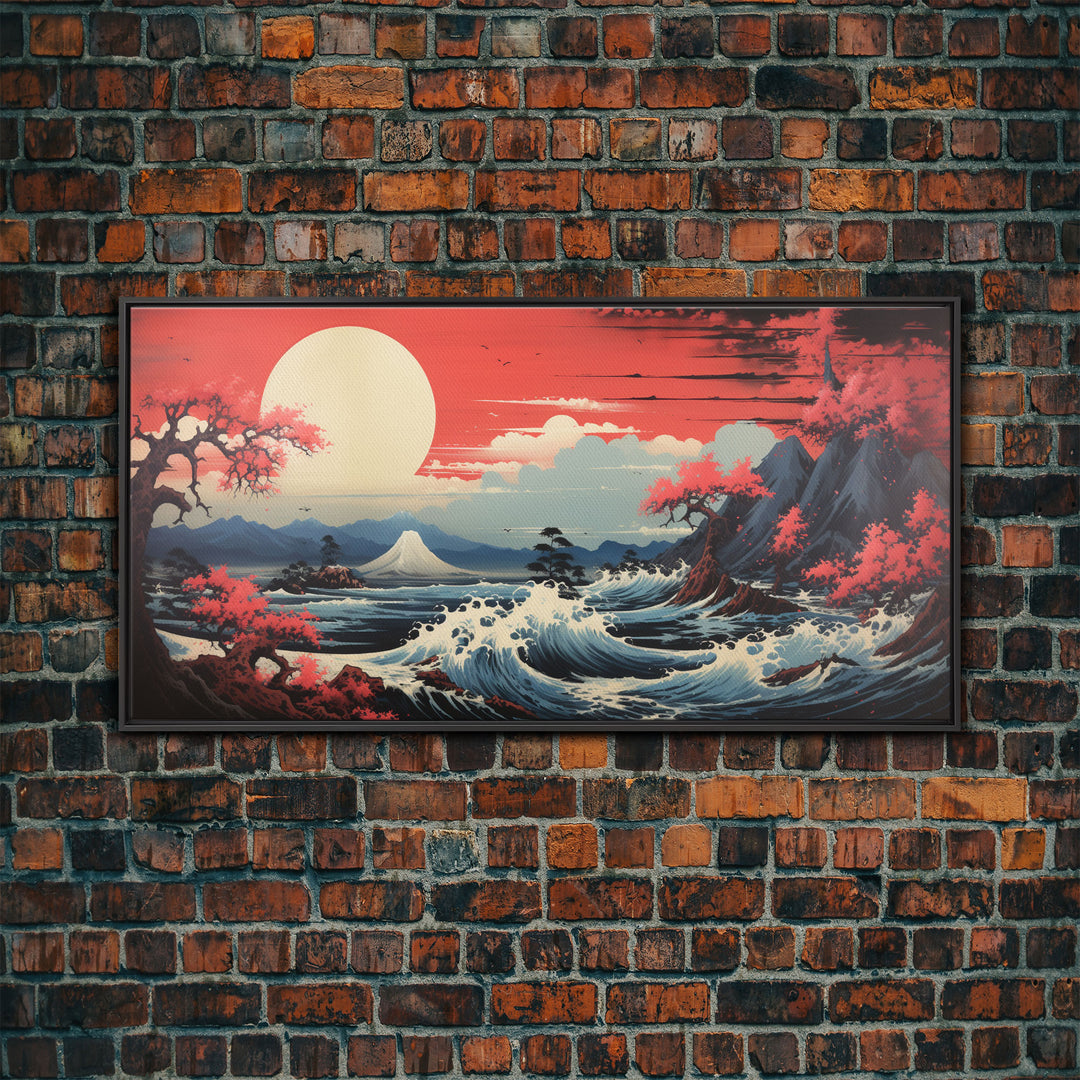 Japanese Art, Sun Wall Art, Ocean Wall Art, Japanese Landscape, Panoramic Art, Wall Art, Canvas Art, Landscape Art, Game Room Decor, Prints