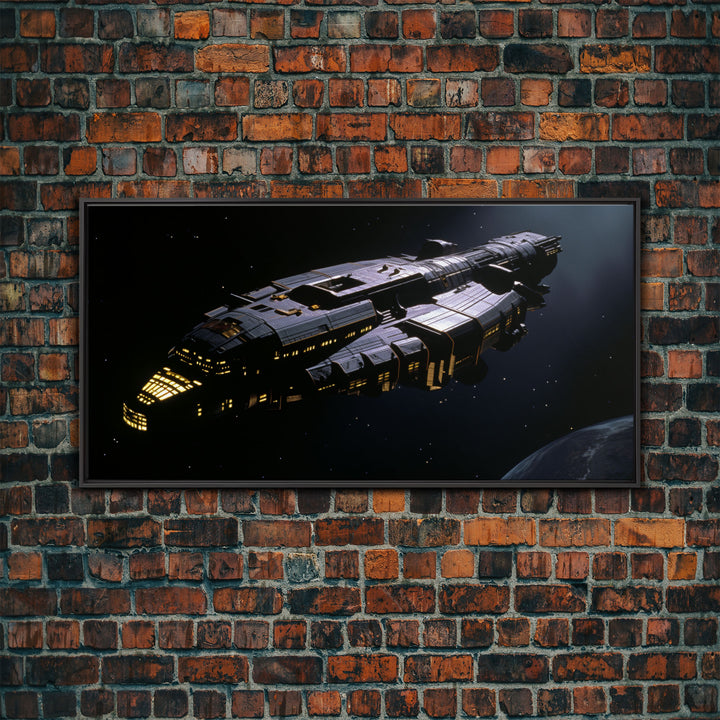 The Frigate, Cool Scifi Wall Art, Scifi Art, Framed Canvas Print, Gull Wing Space Ship, Unique Art, Alien Wall Art