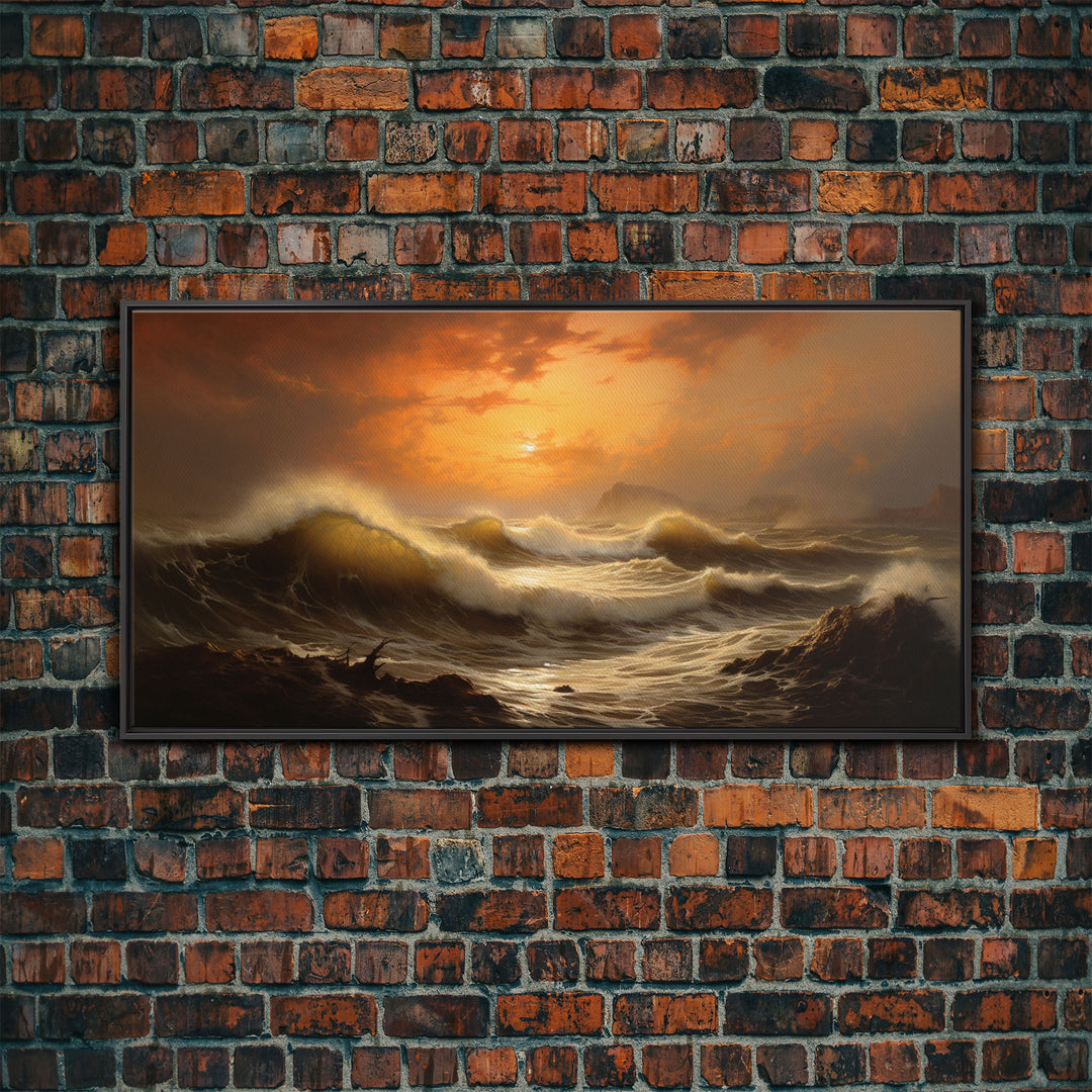 The Angry Sea, Framed Canvas Print, Oil Painting Reproduction, Ocean Art, Beautiful Sunset Over The Ocean Wall Art, Contemporary Art