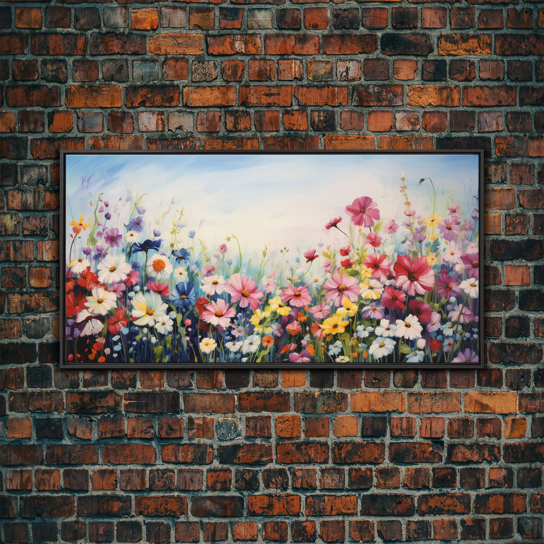 Pansies Wall Art, Spring Meadow Print, Wildflower Meadow, Panoramic Art, Wall Art, Canvas Art, Landscape Art, Wildflower Art, Entryway Print