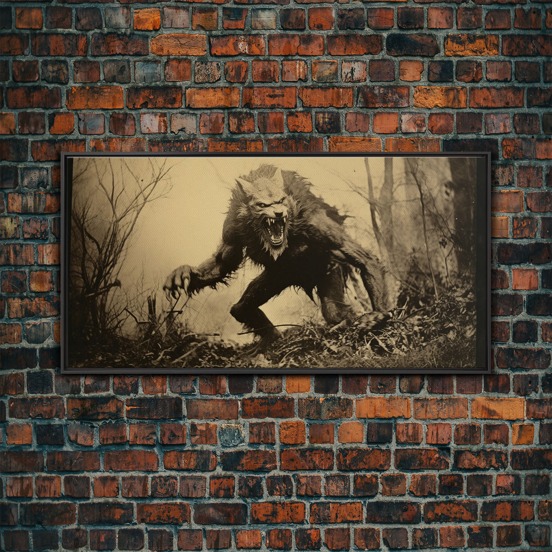 The Werewolf, 1800s Photograph Art, Creepy Halloween Decor, Framed Canvas Print, Vintage Tintype Photo Art, Halloween Art Print