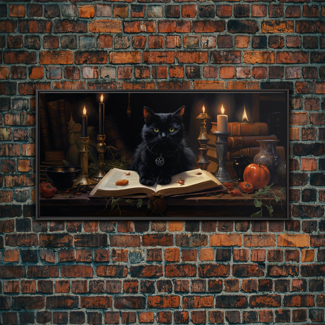 The Witch's Familiar, Black Cat Art, Witch Print, Framed Canvas or Poster, Victorian Oil Painting, Dark Academia, Witchcraft Decor