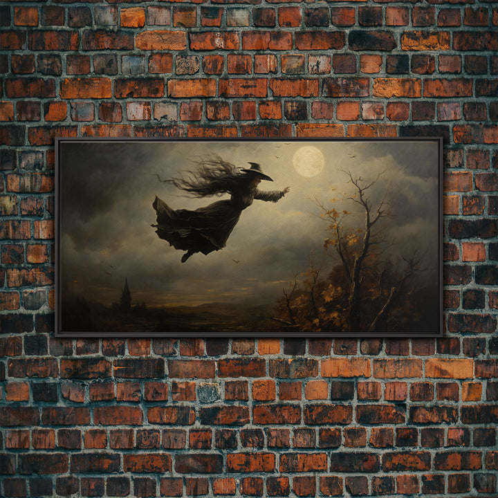 The Flying Witch, Framed Canvas Print, Halloween Wall Art, Horror Prints, Halloween Decoration