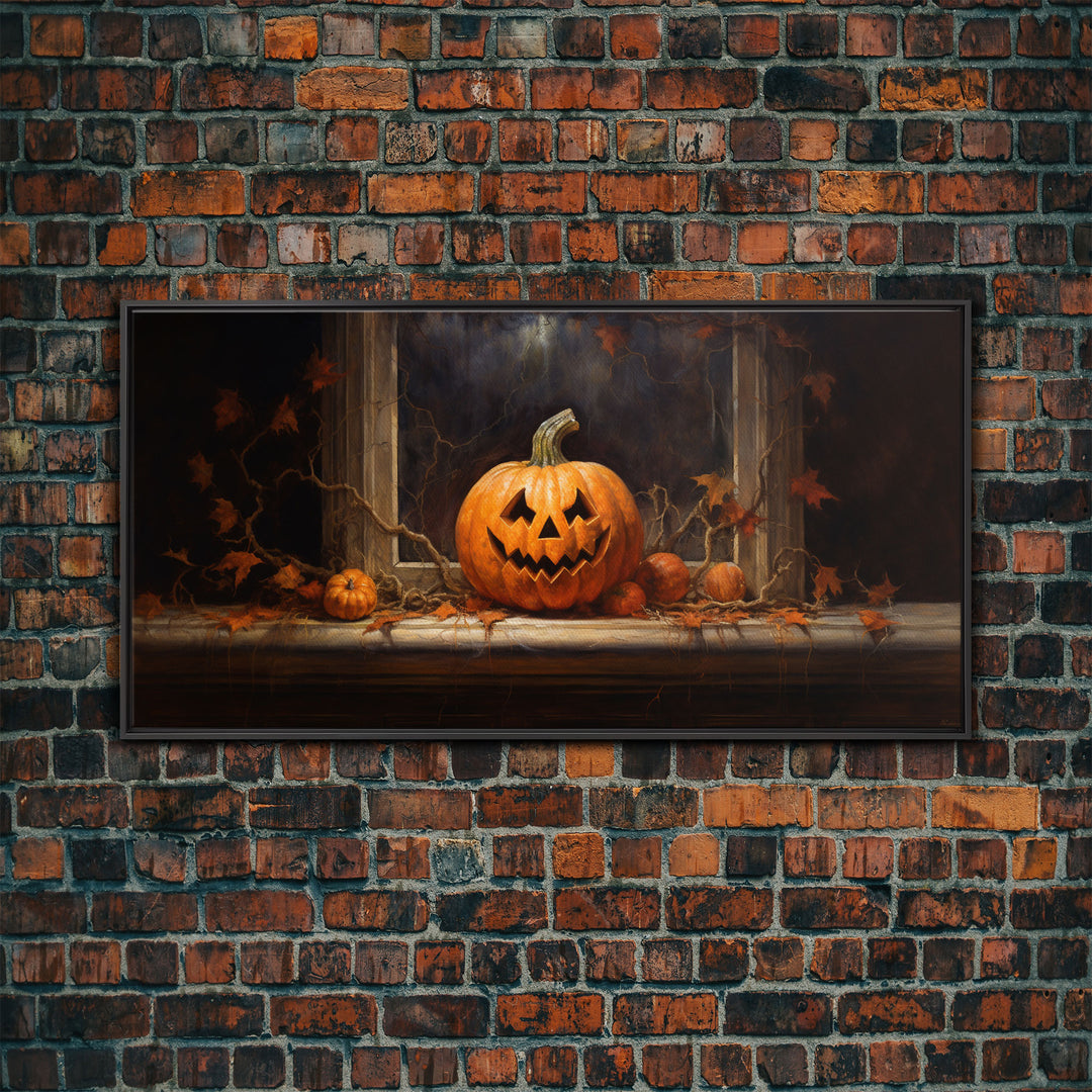 Spooky Art, Halloween Art, Jack O Lantern Art, Framed Canvas Print, Halloween Decor, Horror Prints, The Jack O Lantern In The Window