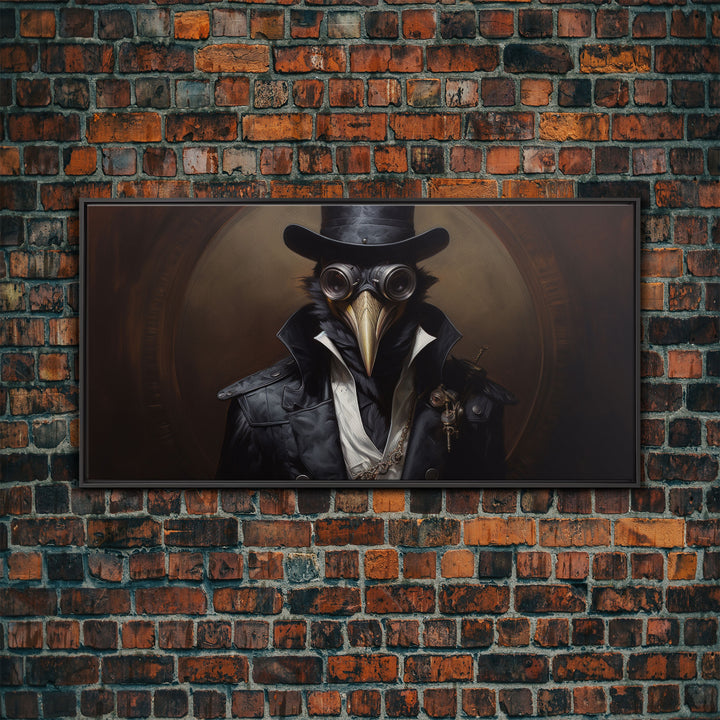 Steampunk Raven Plague Doctor, Dark Decor, Framed Canvas print, Halloween Art Prints, Spooky Victorian Oil Painting Print, Halloween Decor