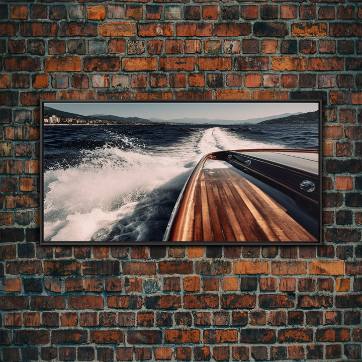 Leaving Italy In the Rear View, Nautical Decor, Framed Canvas Print, Speed Boat Photography Print, Vaporwave Aesthetic