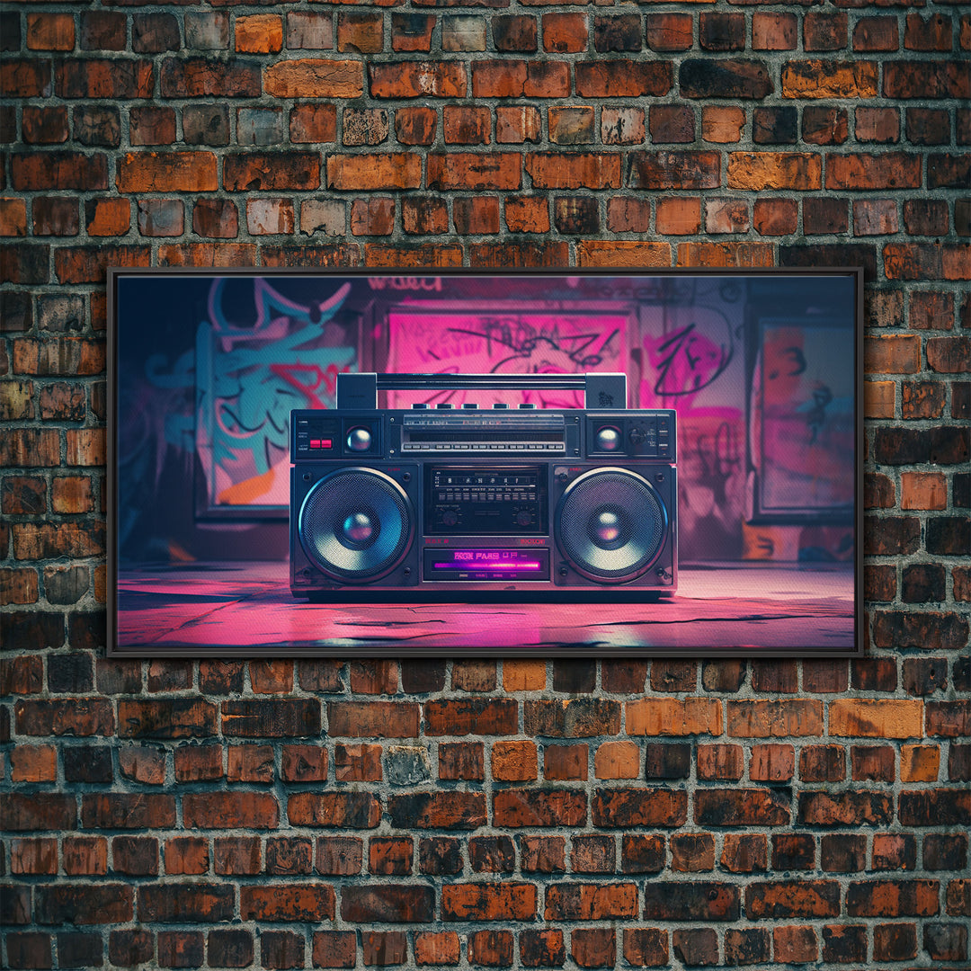 Vaporwave Boombox Wall Art, Framed Canvas Print, 1980s Inspired Home Decor, Retro Art, 80s Decor