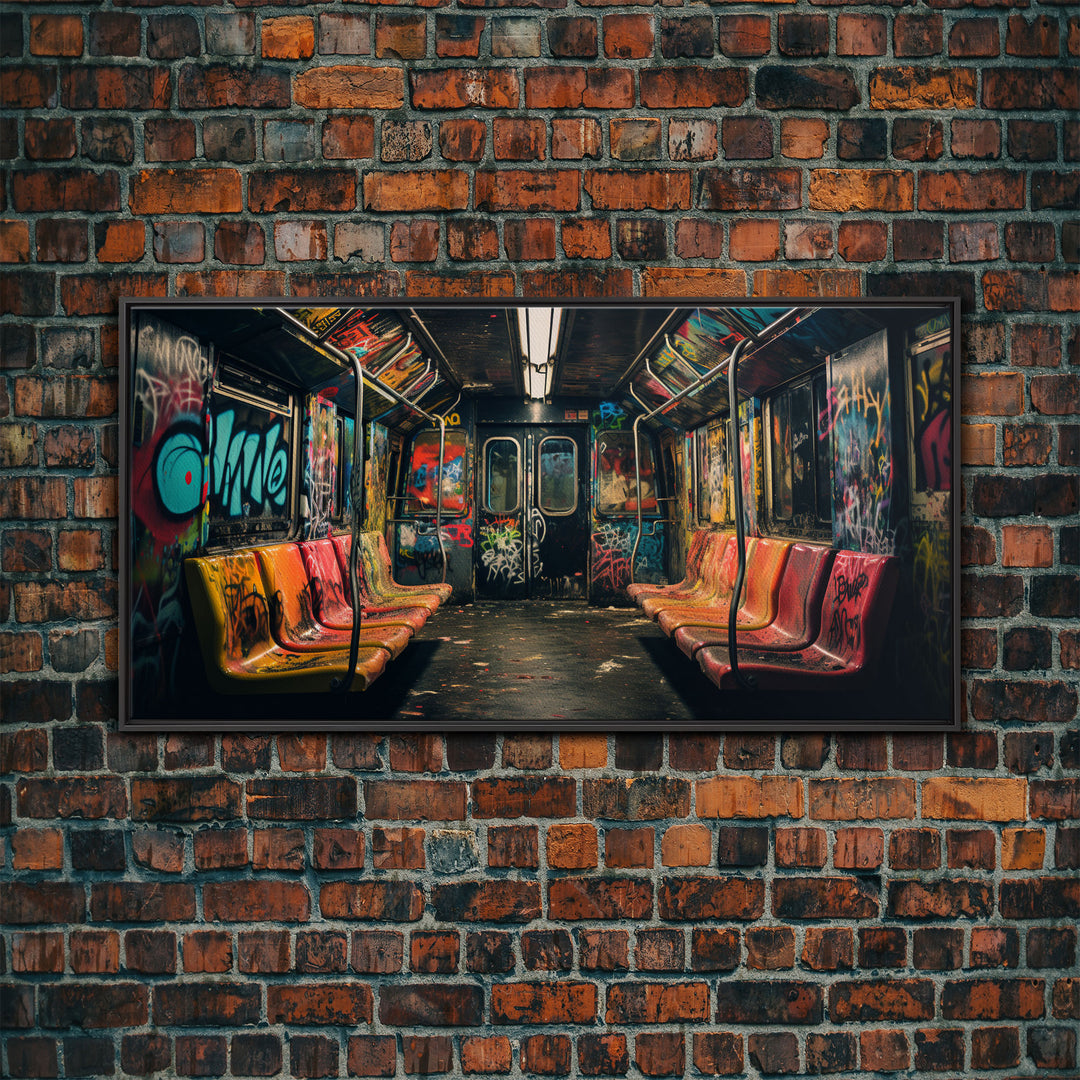 Graffiti Art On A Subway Train, Framed Canvas Print, Urban Decay, NYC 1970s, Graffiti Wall Art, Street Art, Pop Art Print, Industrial Art