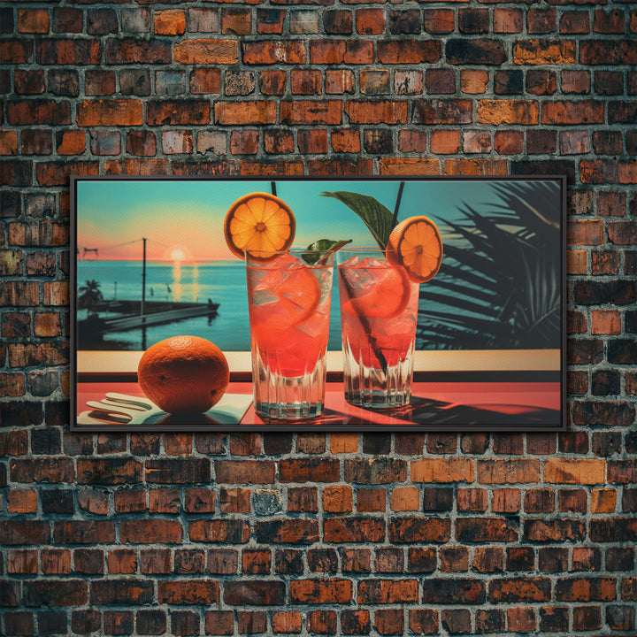 Cantarito Cocktail Wall Art, Framed Canvas Print, Bar Decor, Basement Bar Wall Art, Vaporwave Aesthetic Wall Decor, Bar Cart Art