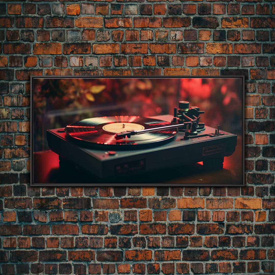 Retro Record Player Art, Framed Canvas Print, Eclectic Decor, Vinyl Record Player Photography Print, Unique Wall Art