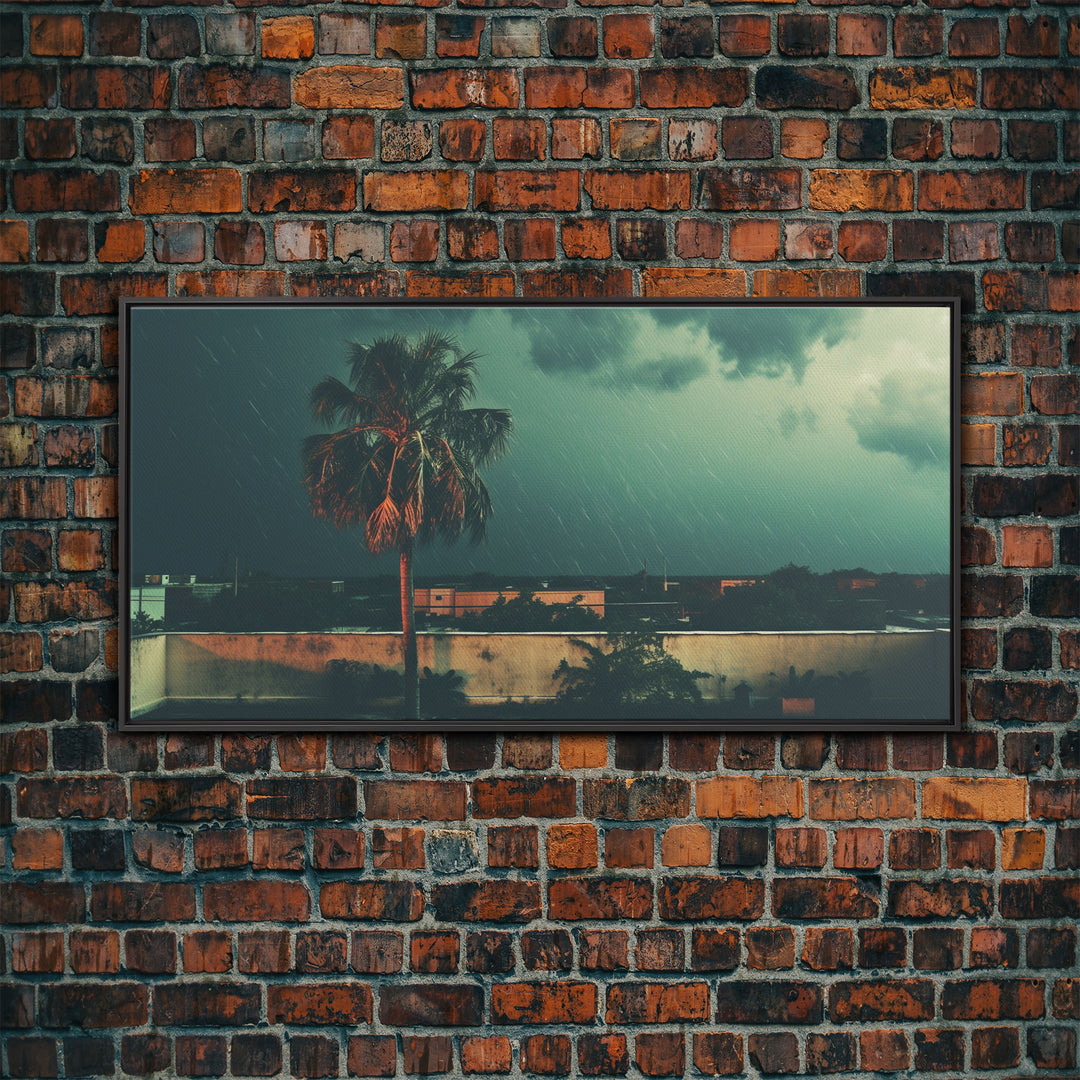 A Miami Rain Storm, Framed Canvas Print, Liminal Art, Liminal Spaces, Framed Wall Art, Game Room Decor, Dark Moody Art