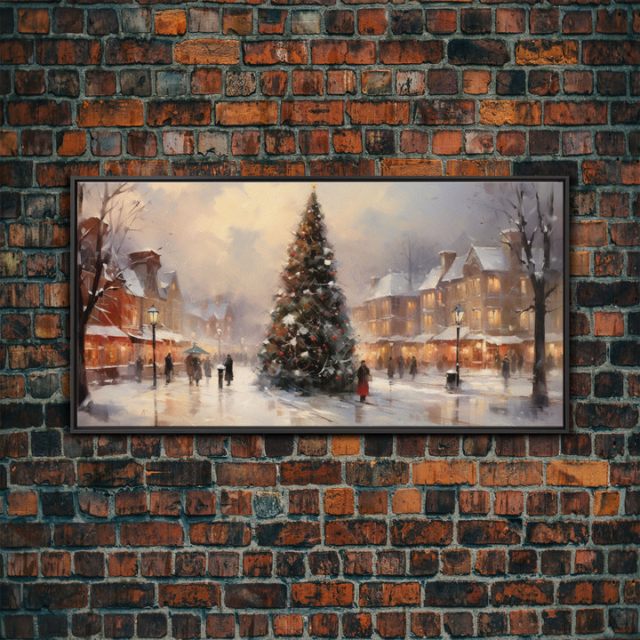 Winter Wonderland Christmas Village Canvas Print, Framed Wall Art, Christmas Decor, Retro Christmas Oil Painting, Christmas Art