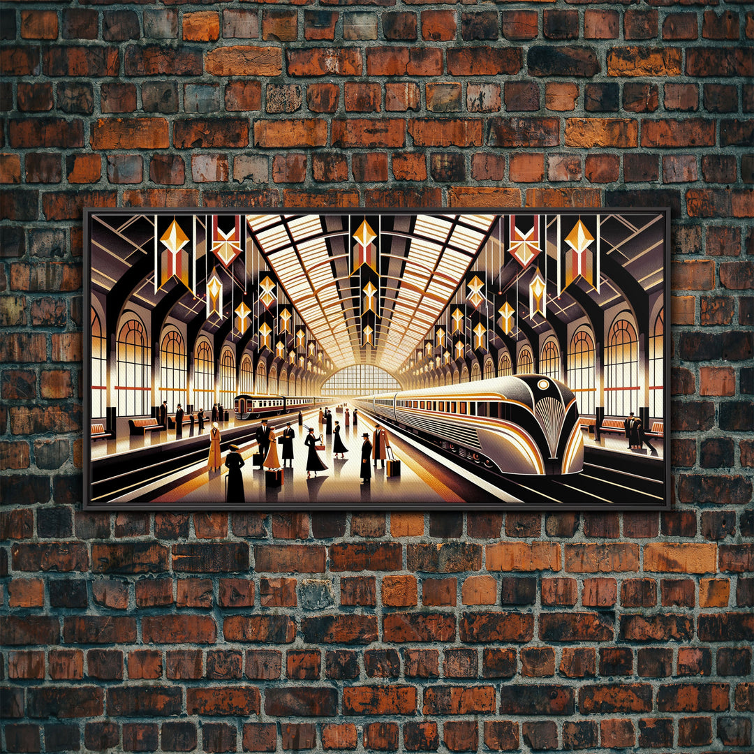 Art Deco Train Station - Retro Decor - Framed Canvas Print - Subway Art - Art Deco Pattern - Unique Retro Wall Art - Gift For Him