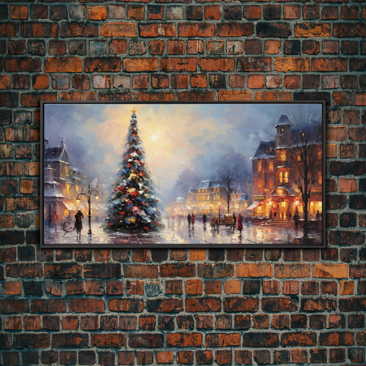 Winter Wonderland Canvas Print - Christmas Village - Christmas Decor - Winter Centerpiece - Christmas Tree In The Village Square