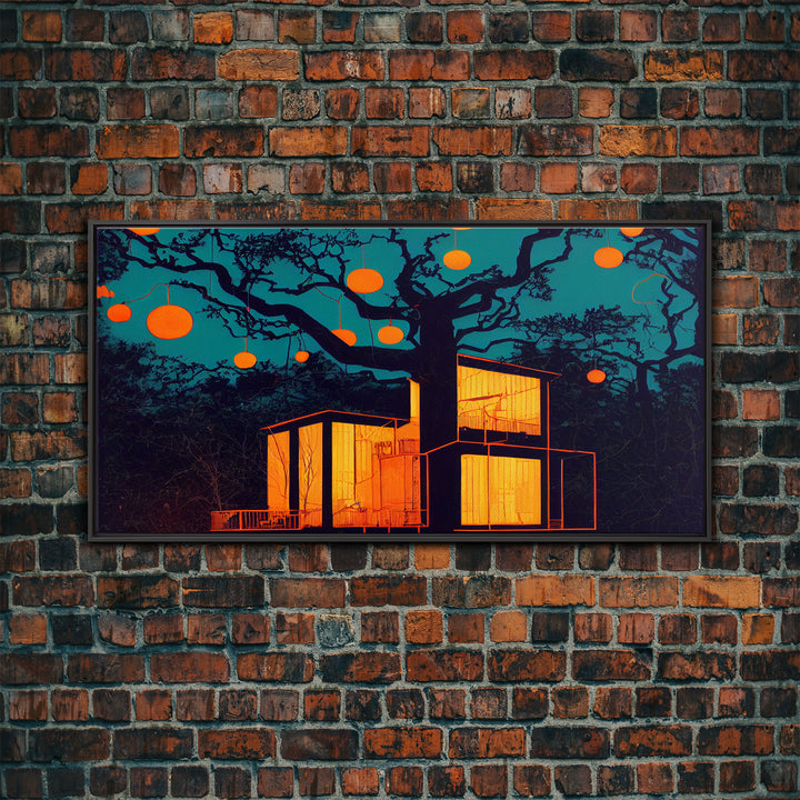 Surrealist Treehouse Art, ready to hang canvas print, cool unique wall decor, framed wall art, Psychedelic Surreal Art, Cool mancave art