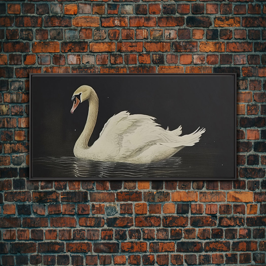 The Black Swan, Vintage Framed Canvas Art, Framed Vintage Print, Vintage Painting, Black Swan Art, Girls Room or Nursery print