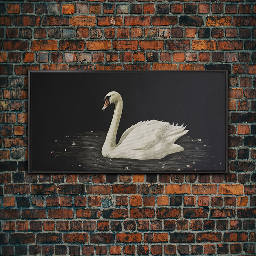 The Black Swan, Vintage Framed Canvas Art, Retro Framed Vintage Print, Vintage Painting, Black Swan Art, Girls Room or Nursery print