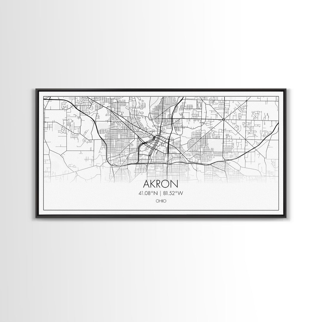 Akron Street Map, Ohio Map, Map Print, Modern Art, Wall Art, Canvas Print, Wall Hanging, Office Wall Décor, Couples Gift, City Map Canvas