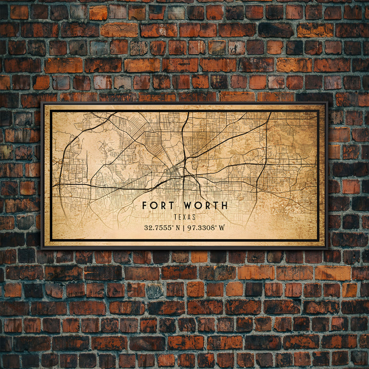 Fort Worth map print poster or framed canvas, Texas map print poster canvas, Fort Worth city map print poster canvas, Panther City